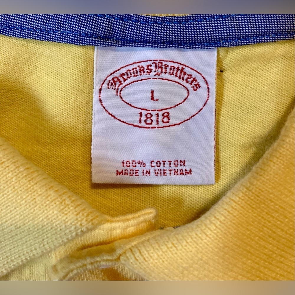 Brooks Brothers Men’s Size Large Yellow/Blue Polo Shirt - Picture 4 of 7